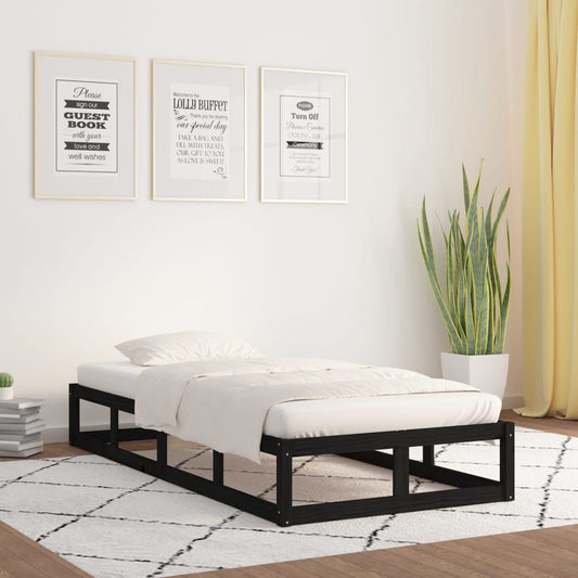 Solid Wood Black Bed Frame 90x200 cm - No Mattress Included