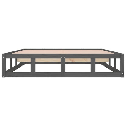 Solid Wood Grey King Size Bed Frame 150x200 cm - No Mattress Included