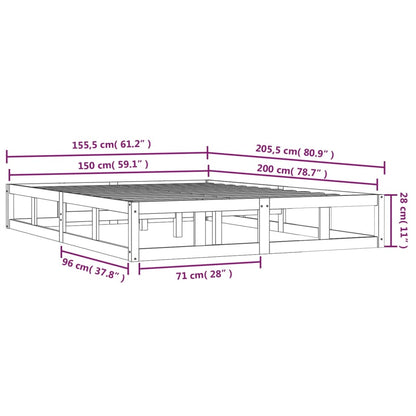 Solid Wood Grey King Size Bed Frame 150x200 cm - No Mattress Included