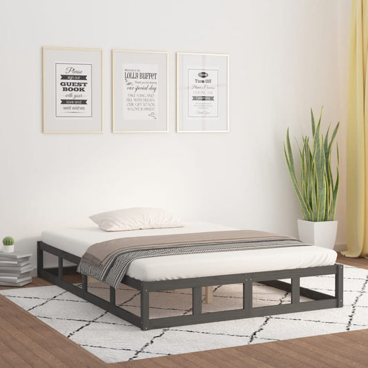 Solid Wood Grey King Size Bed Frame 150x200 cm - No Mattress Included