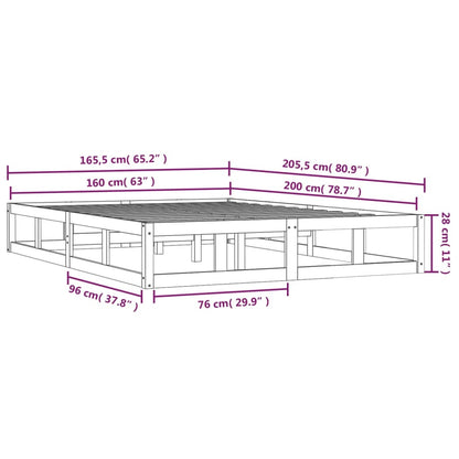 Solid Wood Black Bed Frame 160x200cm - No Mattress Included