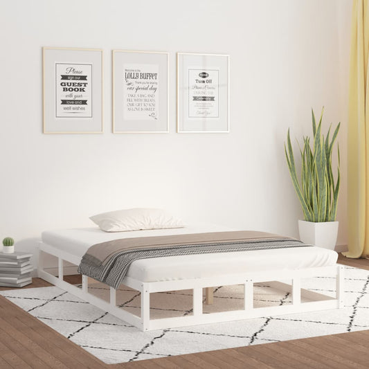 White Solid Wood Bed Frame 200x200 cm - No Mattress Included
