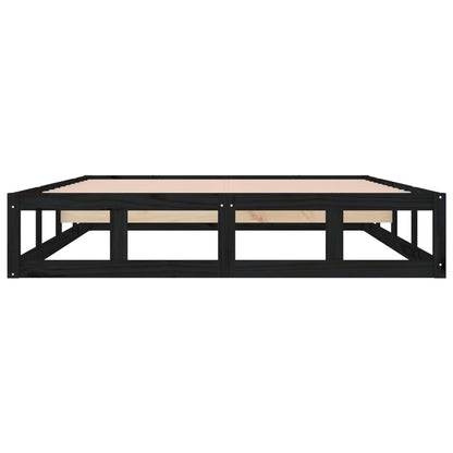 Solid Wood Black Bed Frame 200x200 cm – No Mattress Included