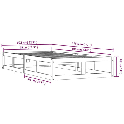 Solid Wood Small Single Bed Frame 75x190 cm - No Mattress Included