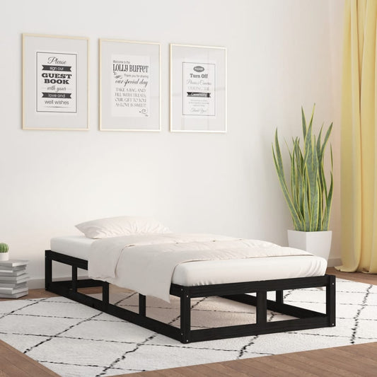 Solid Wood Black Bed Frame 75x190cm - Small Single, No Mattress
