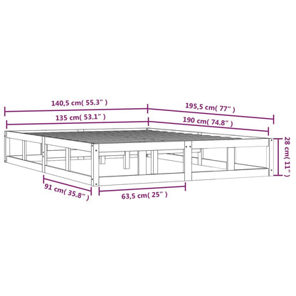 Solid Wood Double Bed Frame 135x190 cm - No Mattress Included