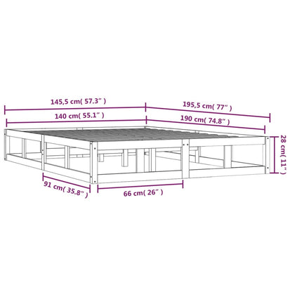 Solid Wood Black Bed Frame 140x190 cm - No Mattress Included