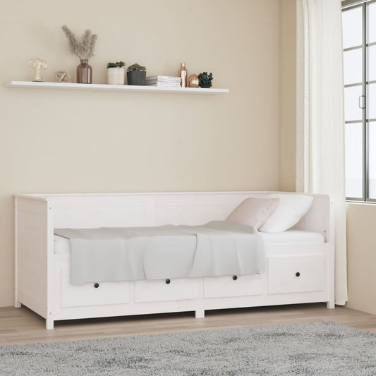 Solid Wood Pine Day Bed Frame, White 80x200 cm (Mattress Not Included)