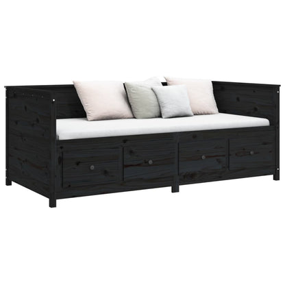Solid Pine Day Bed Frame 80x200cm - Sleek Black Finish