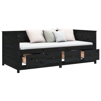 Solid Pine Day Bed Frame 80x200cm - Sleek Black Finish