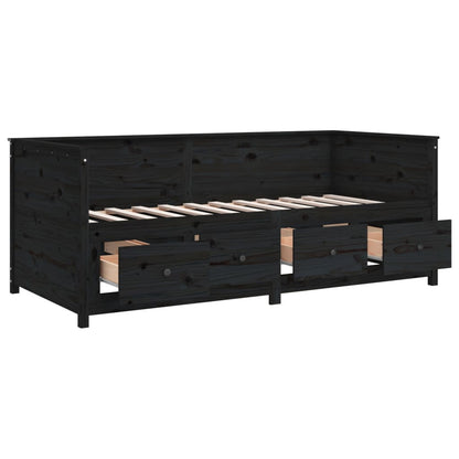 Solid Pine Day Bed Frame 80x200cm - Sleek Black Finish
