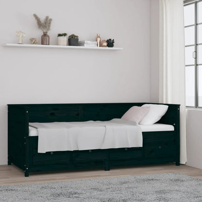 Solid Pine Day Bed Frame 80x200cm - Sleek Black Finish
