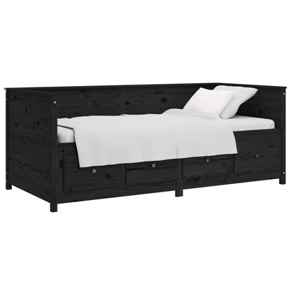 Black Solid Pine Day Bed Frame, 75x190 cm, No Mattress Included