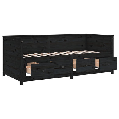 Black Solid Pine Day Bed Frame, 75x190 cm, No Mattress Included
