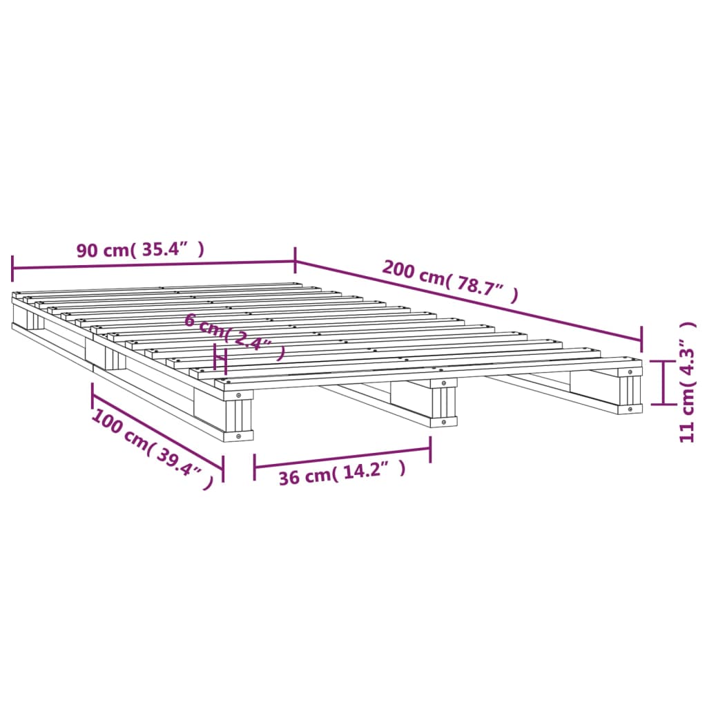 White Solid Wood Pallet Bed Frame 90x200 cm - Mattress Not Included