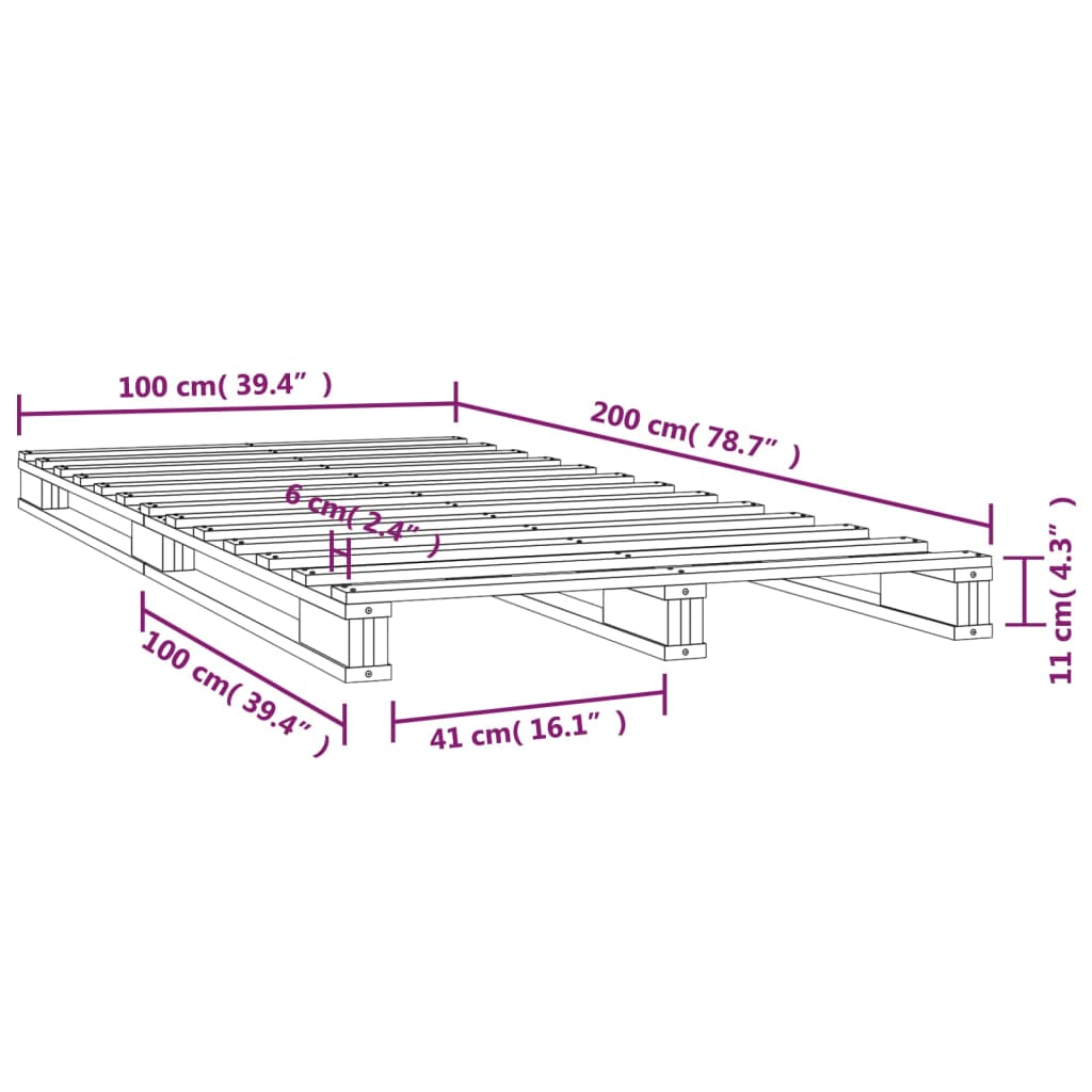 Solid Wood White Pallet Bed Frame 100x200 cm - No Mattress Included