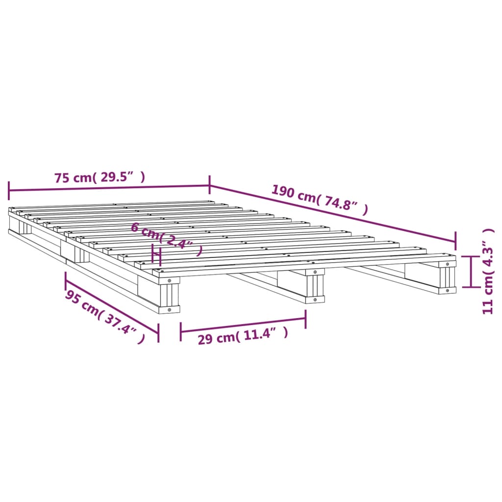 Solid Wood Black Pallet Bed Frame - Small Single, No Mattress
