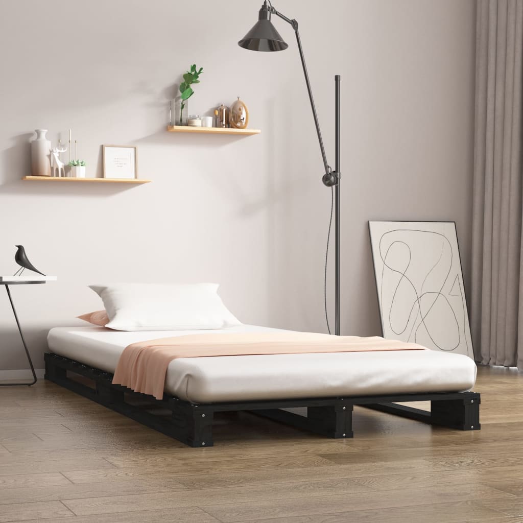 Solid Wood Black Pallet Bed Frame - Small Single, No Mattress