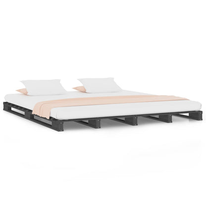 Small Double Grey Solid Wood Pallet Bed Frame (Mattress Not Included)