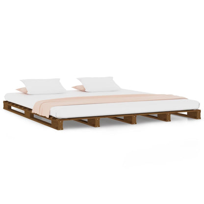 Solid Wood Honey Brown Pallet Bed Frame 140x190 cm, No Mattress