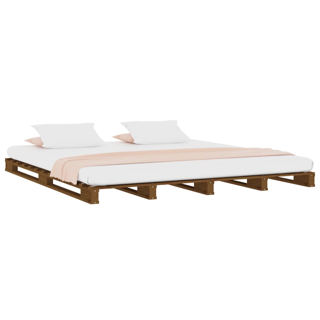 Solid Wood Honey Brown Pallet Bed Frame 140x190 cm, No Mattress