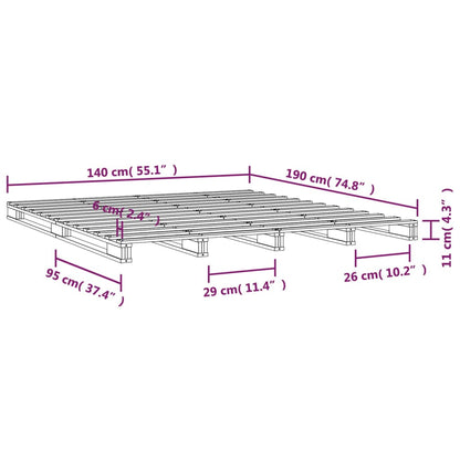 Solid Wood Pallet Bed Frame, Black, 140x190 cm - No Mattress