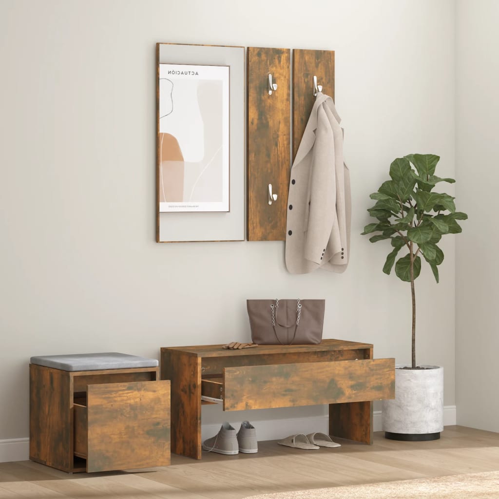 Smoked Oak Hallway Furniture Set - Engineered Wood Elegance