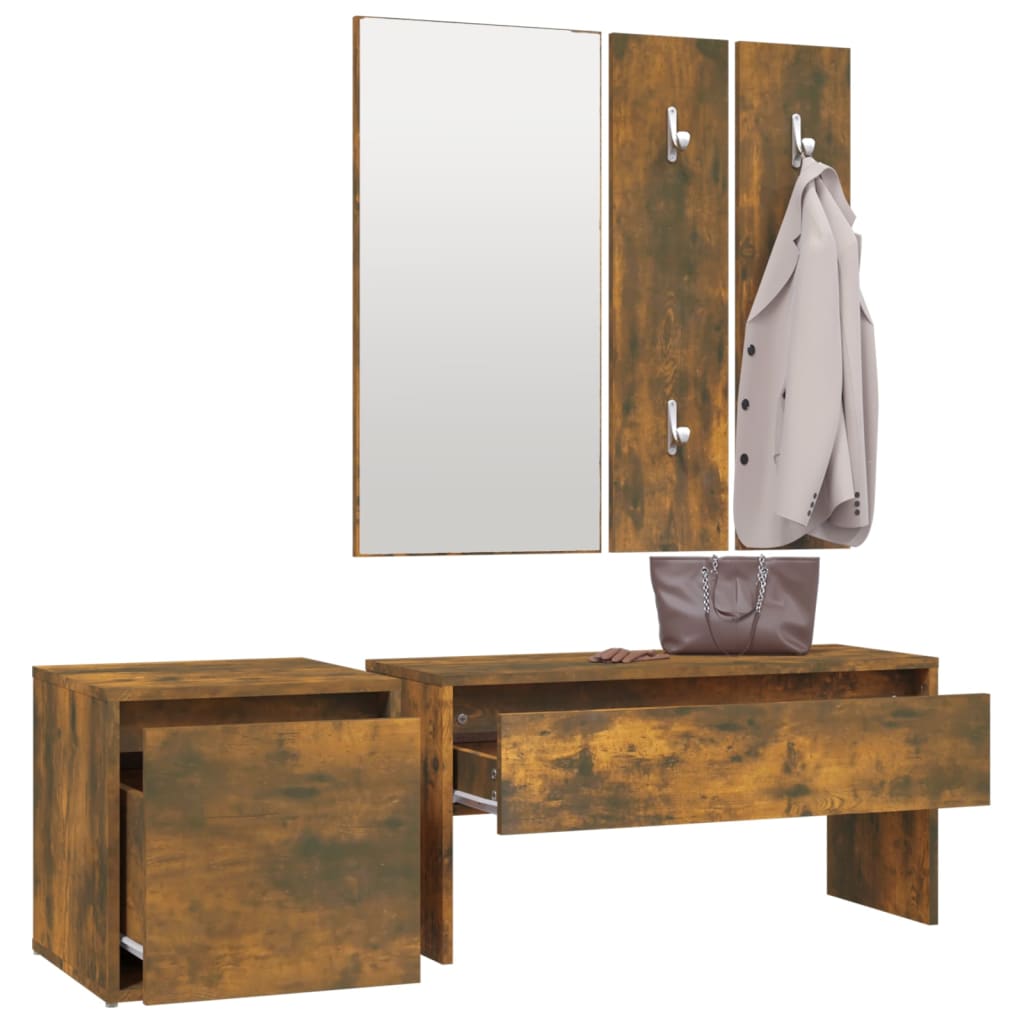 Smoked Oak Hallway Furniture Set - Engineered Wood Elegance