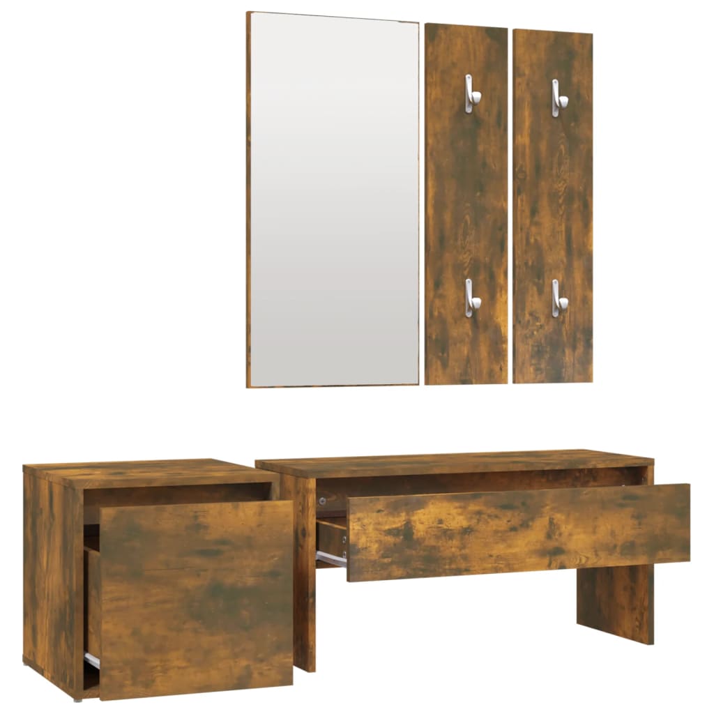 Smoked Oak Hallway Furniture Set - Engineered Wood Elegance