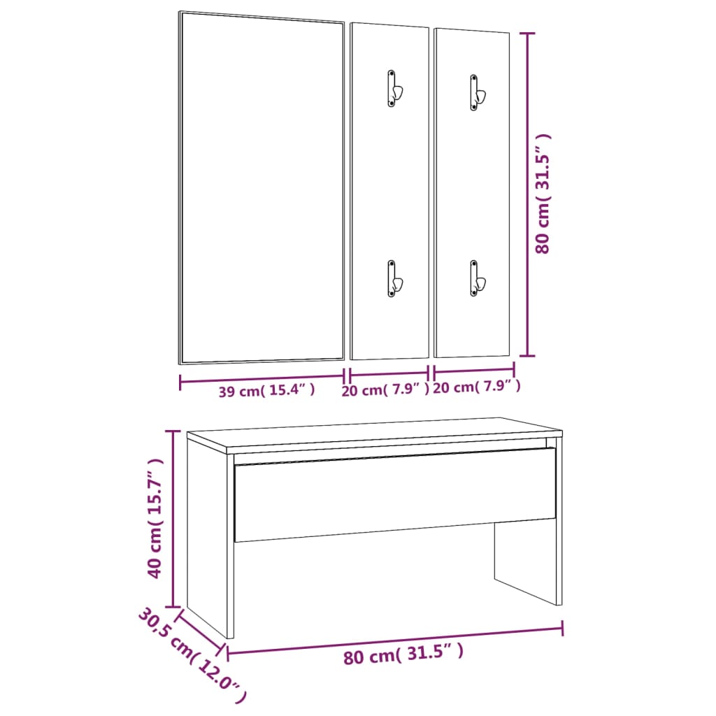 Smoked Oak Hallway Furniture Set - Engineered Wood Elegance