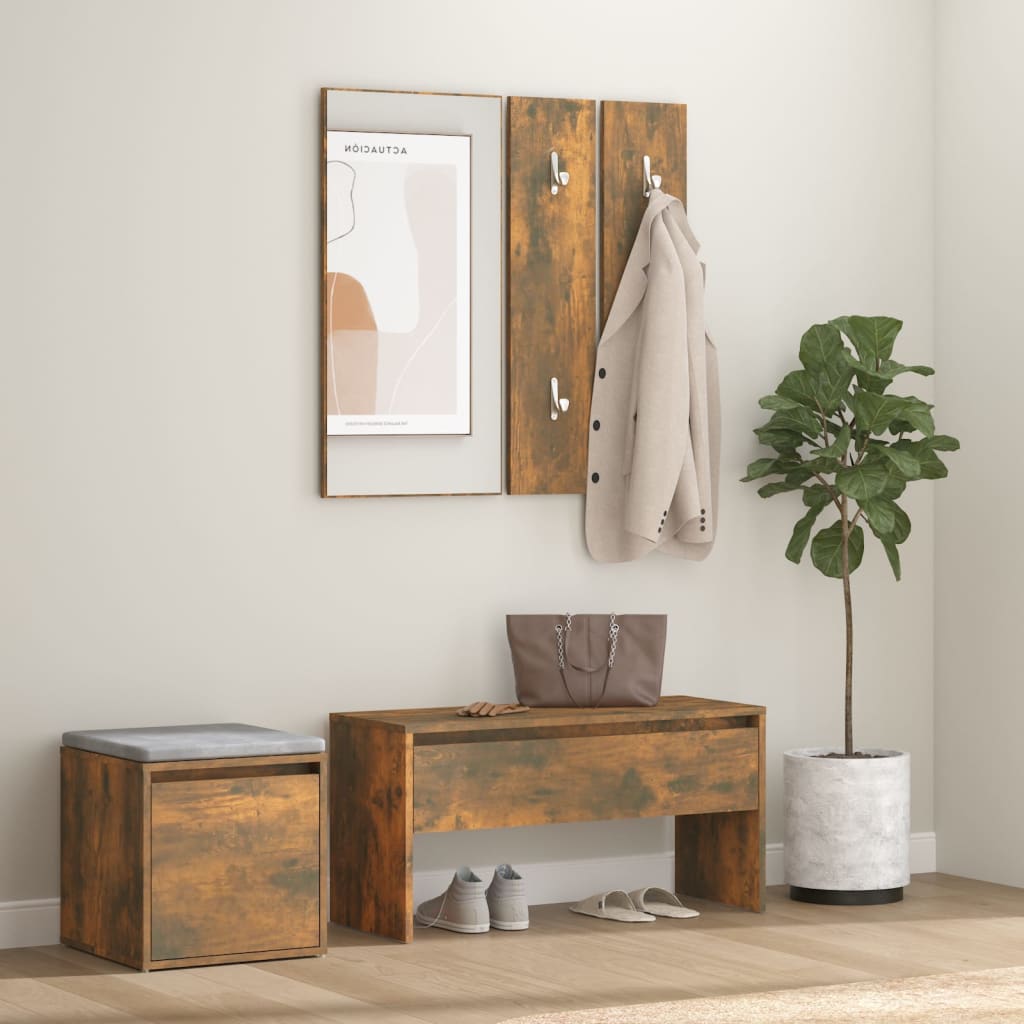 Smoked Oak Hallway Furniture Set - Engineered Wood Elegance