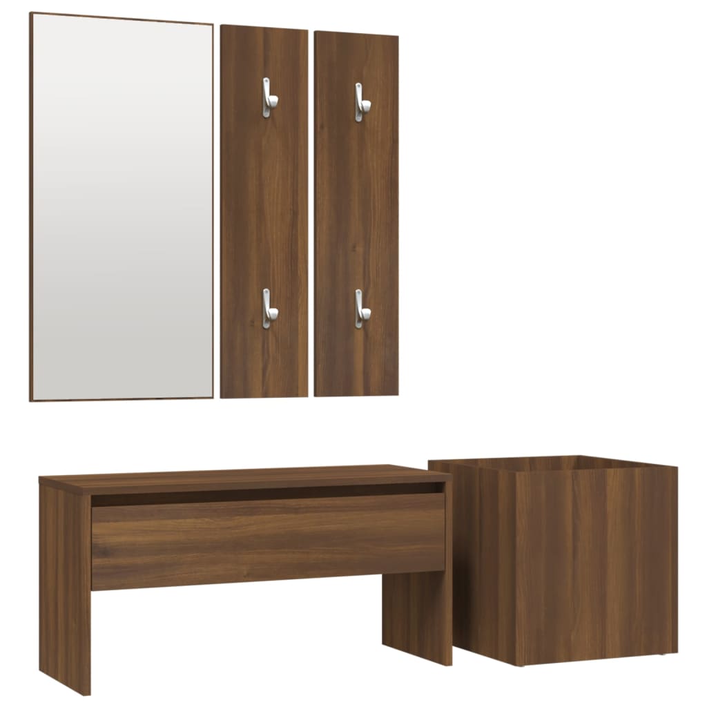 Brown Oak Hallway Furniture Set - Engineered Wood Elegance