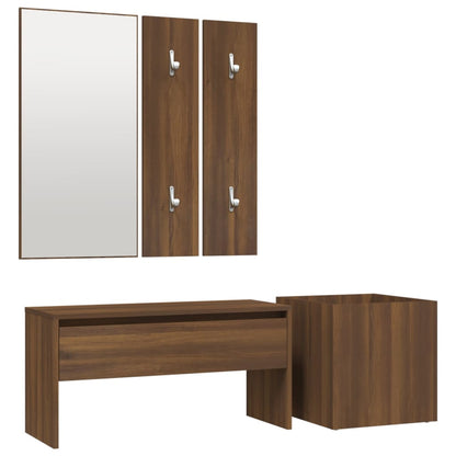 Brown Oak Hallway Furniture Set - Engineered Wood Elegance
