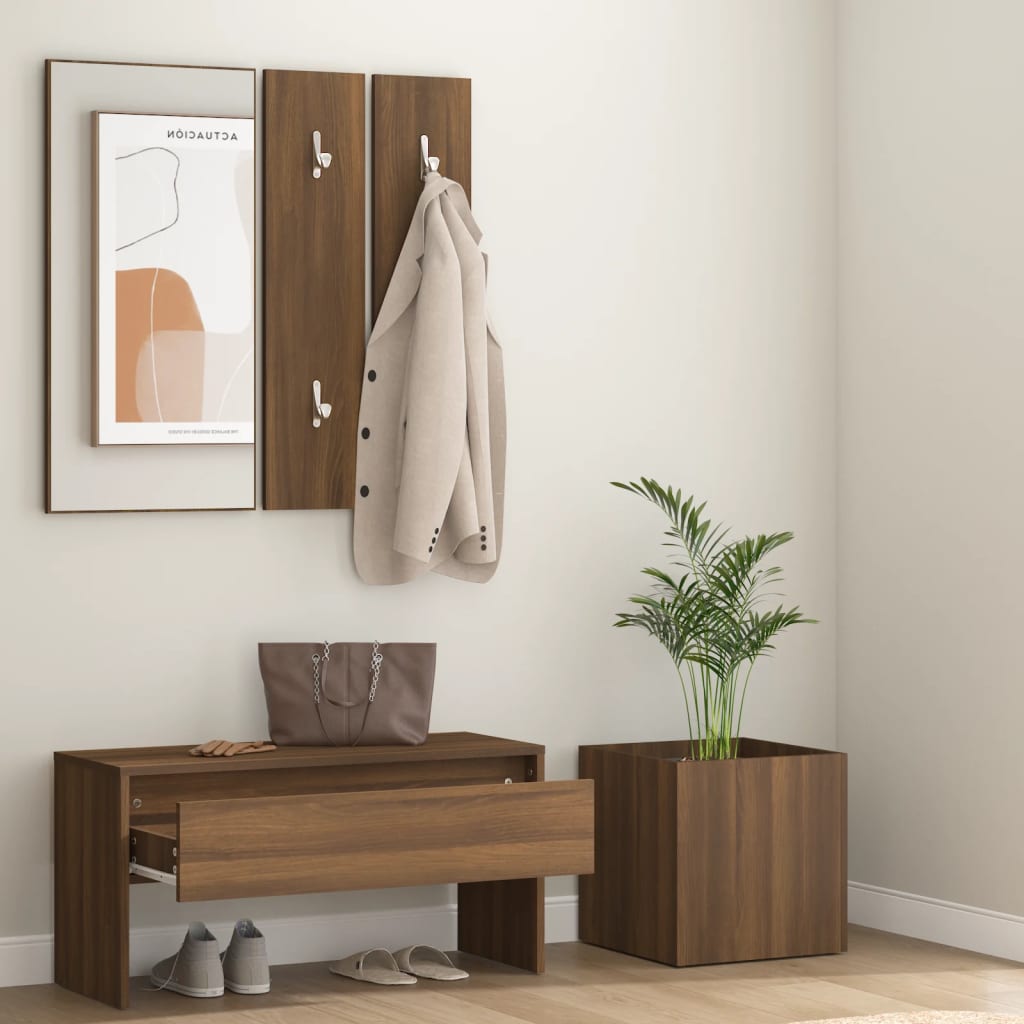 Brown Oak Hallway Furniture Set - Engineered Wood Elegance