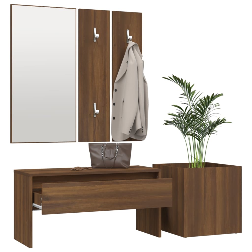 Brown Oak Hallway Furniture Set - Engineered Wood Elegance