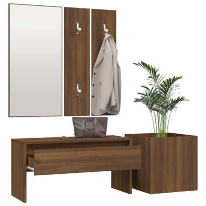 Brown Oak Hallway Furniture Set - Engineered Wood Elegance