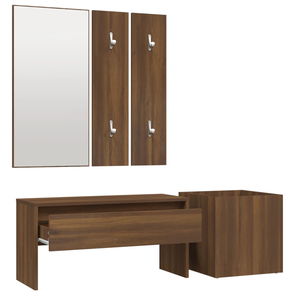 Brown Oak Hallway Furniture Set - Engineered Wood Elegance
