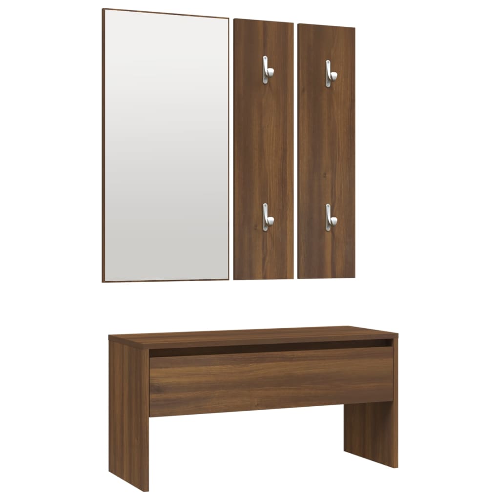 Brown Oak Hallway Furniture Set - Engineered Wood Elegance