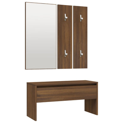Brown Oak Hallway Furniture Set - Engineered Wood Elegance