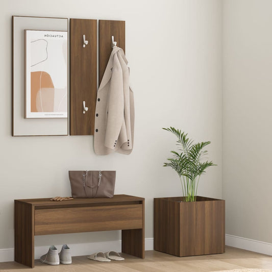 Brown Oak Hallway Furniture Set - Engineered Wood Elegance