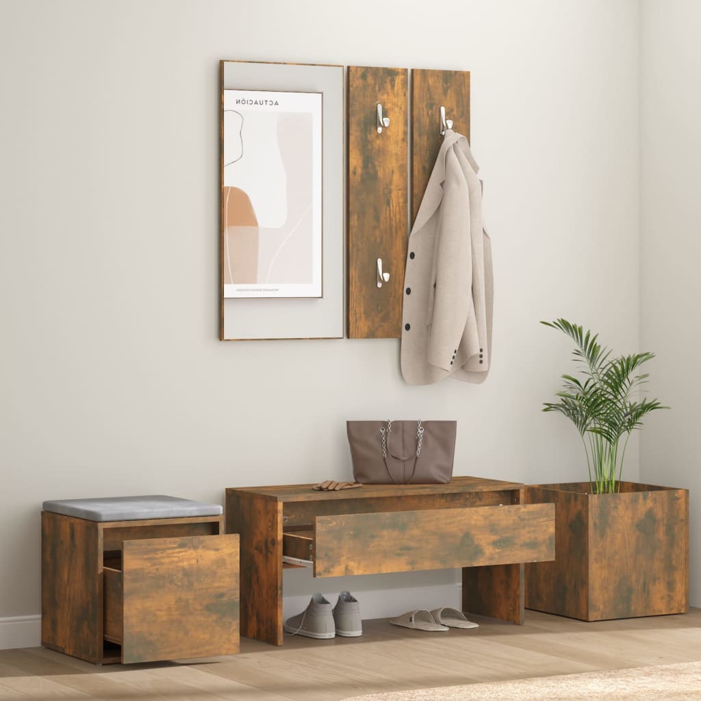 Hallway Furniture Set in Smoked Oak Engineered Wood