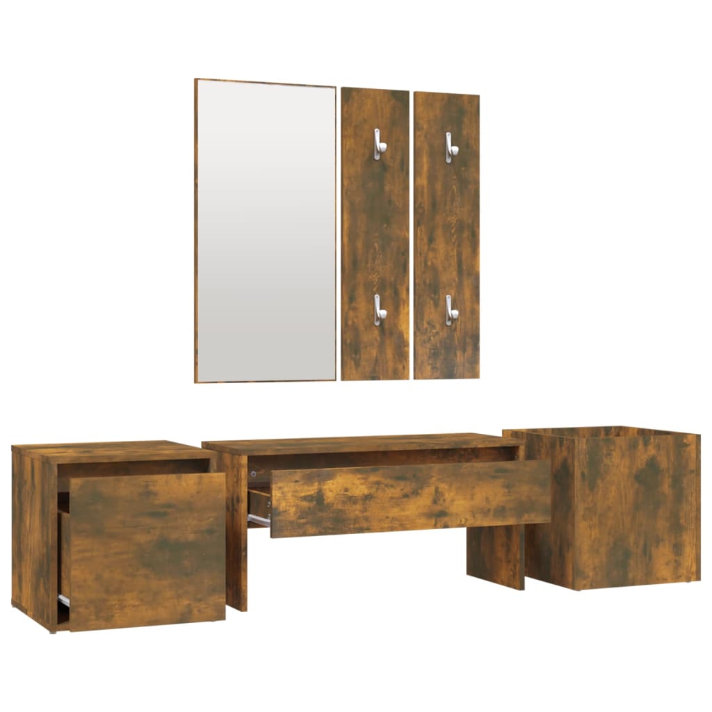Hallway Furniture Set in Smoked Oak Engineered Wood