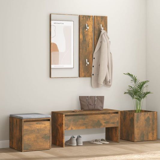 Hallway Furniture Set in Smoked Oak Engineered Wood