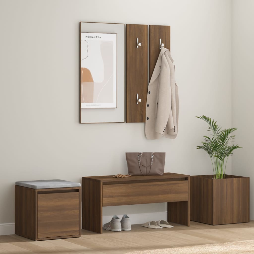 Brown Oak Hallway Furniture Set - Engineered Wood Elegance