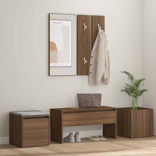 Brown Oak Hallway Furniture Set - Engineered Wood Elegance