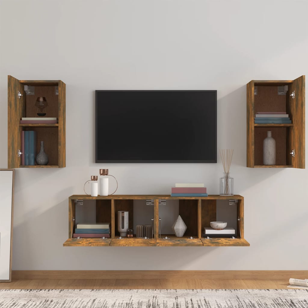 4 Piece TV Cabinet Set Smoked Oak Engineered Wood