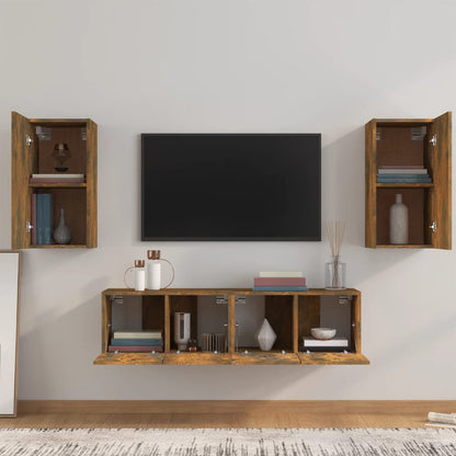 4 Piece TV Cabinet Set Smoked Oak Engineered Wood