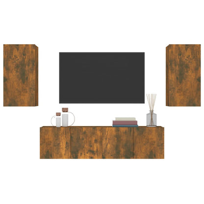 4 Piece TV Cabinet Set Smoked Oak Engineered Wood