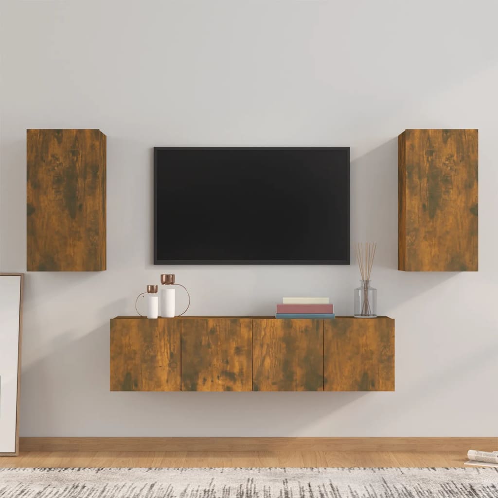 4 Piece TV Cabinet Set Smoked Oak Engineered Wood