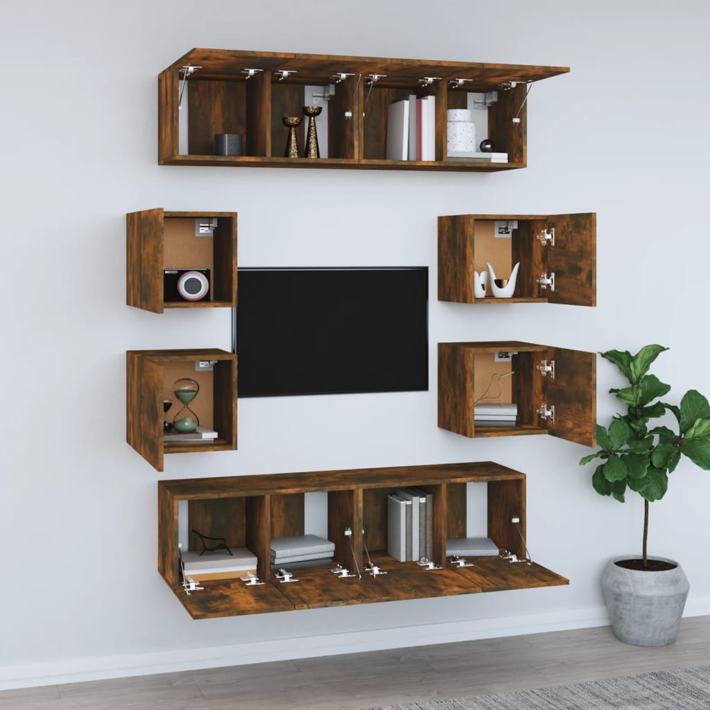 8 Piece TV Cabinet Set Smoked Oak Engineered Wood